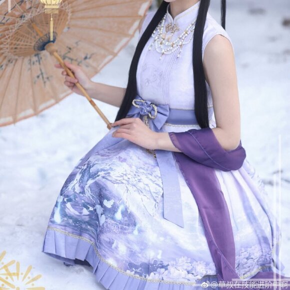 QI LOLITA DRESS 1/XXS Taobao IchigoMikou Fantastic Night JSK Lavender Purple NWT - Picture 3 of 16